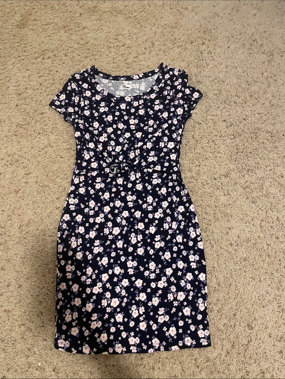 Epic Threads Navy Dress with Light Pink Floral Print